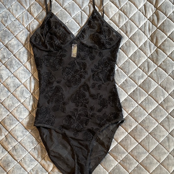 American Apparel Black Mesh Floral Bodysuit - Picture 1 of 5